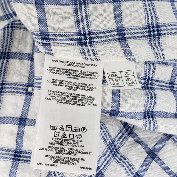 Brooks Brothers XL Regent Shirt Linen Short Sleeve Preppy Casual Plaid Shirt Men - Picture 8 of 8